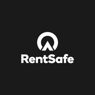 Logo för varumärket Rentsafe i vitt på grå bakgrund